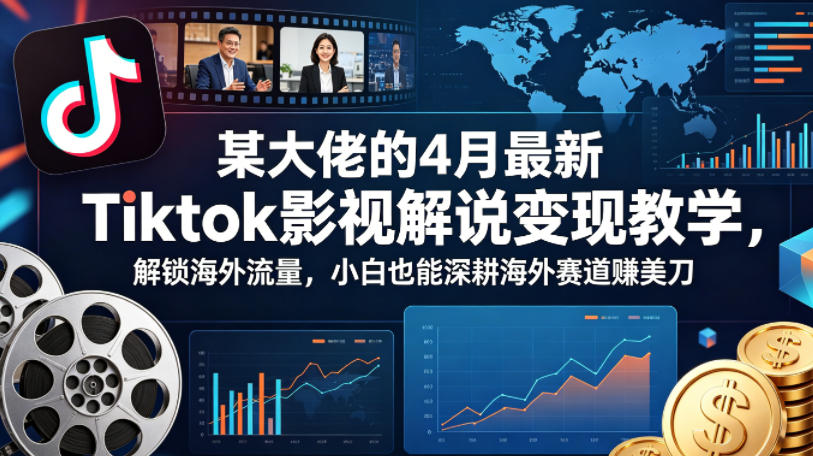 某大佬的4月最新Tiktok影视解说变现教学，解锁海外流量，小白也能深耕海外赛道賺美刀-副业网资源站
