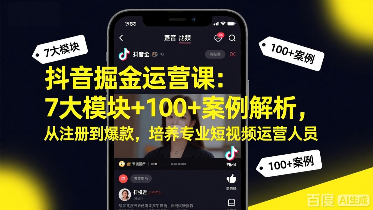 抖音掘金运营课：7大模块+100+案例解析，从注册到爆款，培养专业短视频运营人员-副业网资源站