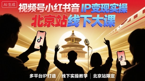 视频号小红书抖音IP变现实操北京站线下大课，40+行业短视频高变现姿势，100+IP高变现实操技术-副业网资源站