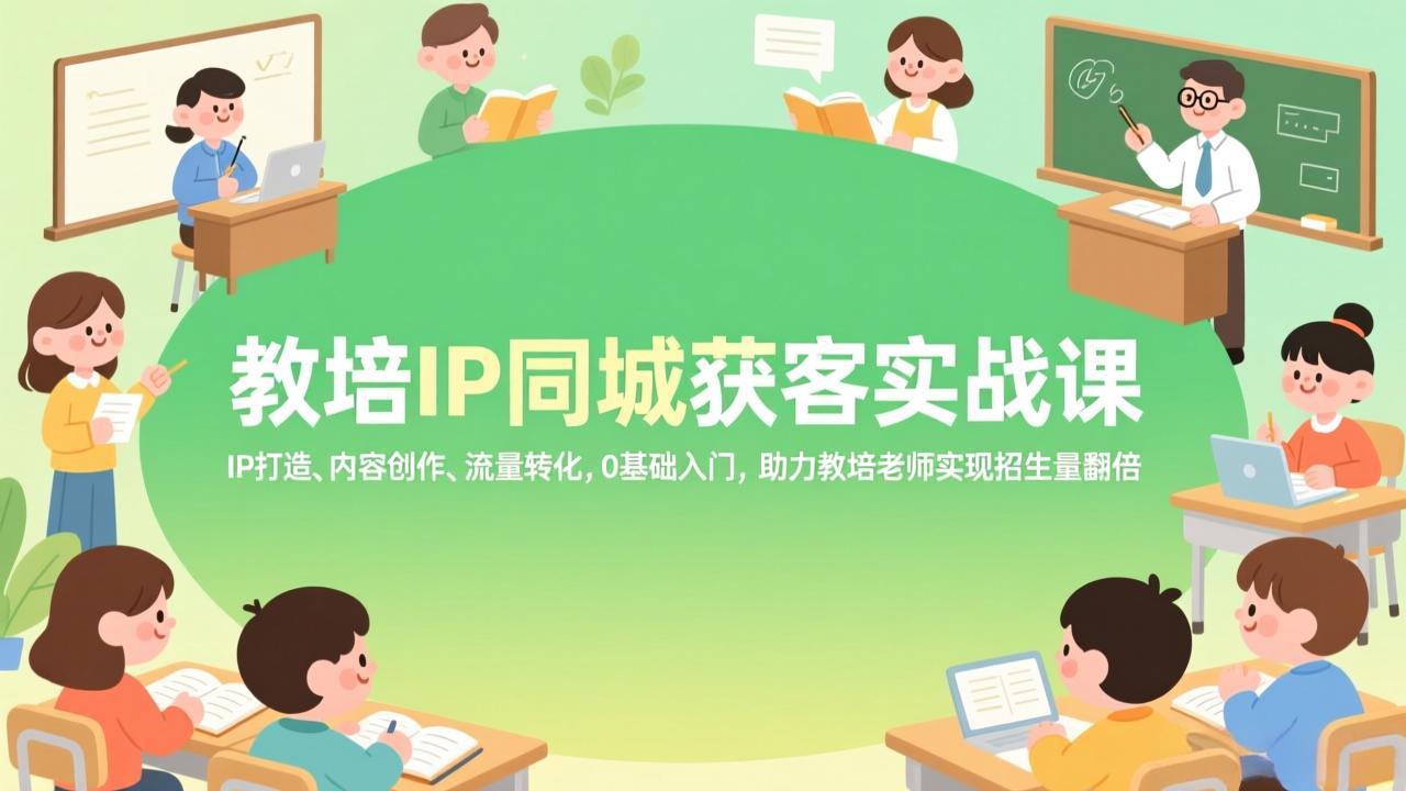 教培IP同城获客实战课，IP打造、内容创作、流量转化，0基础入门，助力教培老师实现招生量翻倍-副业网资源站