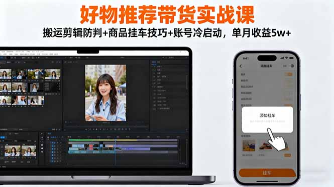 好物推荐带货实战课：搬运剪辑防判+商品挂车技巧+账号冷启动，单月收益5w+-副业网资源站