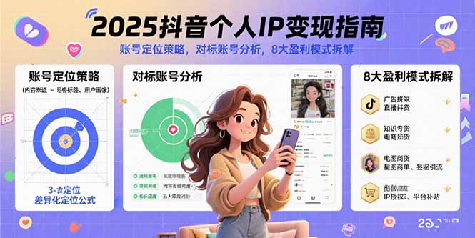 2025抖音个人IP变现指南，账号定位策略，对标账号分析，8大盈利模式拆解-副业网资源站