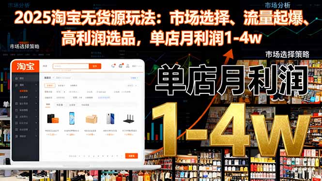 2025淘宝无货源玩法：市场选择、流量起爆、高利润选品，单店月利润1-4w-副业网资源站