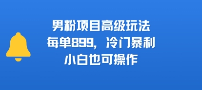 男粉项目高级玩法，每单899，冷门暴利，小白也可操作-副业网资源站