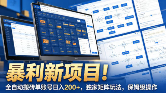 暴利新项目！全自动搬砖单账号日入200+，独家矩阵玩法，保姆级操作【揭秘】-副业网资源站