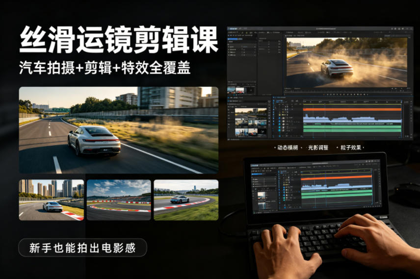 大叔丝滑运镜剪辑课，汽车拍摄+剪辑+特效全覆盖，新手也能拍出电影感-副业网资源站