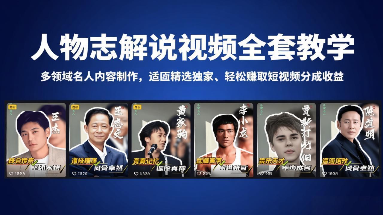 人物志解说视频全套教学，多领域名人内容制作，适配精选独家，轻松赚取短视频分成收益-副业网资源站