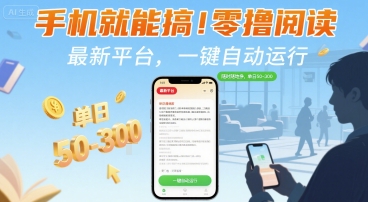 手机就能搞！零撸阅读挂G，最新平台，一键自动运行，随时随地挣，单日50-3张+【揭秘】-副业网资源站
