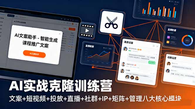 AI实战克隆训练营：文案+短视频+投放+直播+社群+IP+矩阵+管理八大核心模块-副业网资源站
