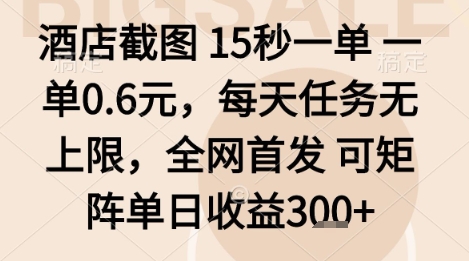 酒店截图项目，15秒一单，一单0.6米，每天任务无上限，全网首发可矩阵单日收益3张+【揭秘】-副业网资源站