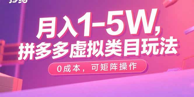 月入1-5W，拼多多虚拟类目玩法，0成本，可矩阵操作-副业网资源站