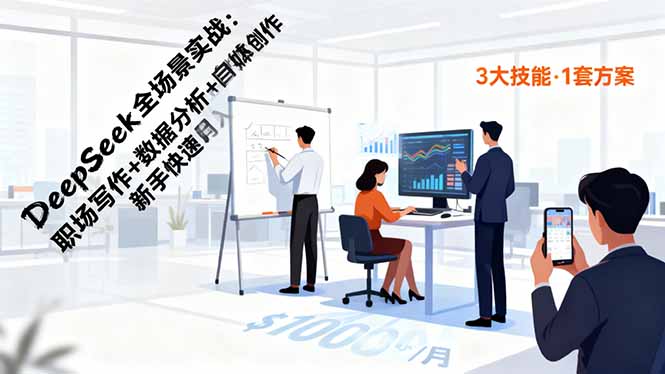DeepSeek全场景实战：职场写作+数据分析+自媒体创作，新手快速月入过万-副业网资源站