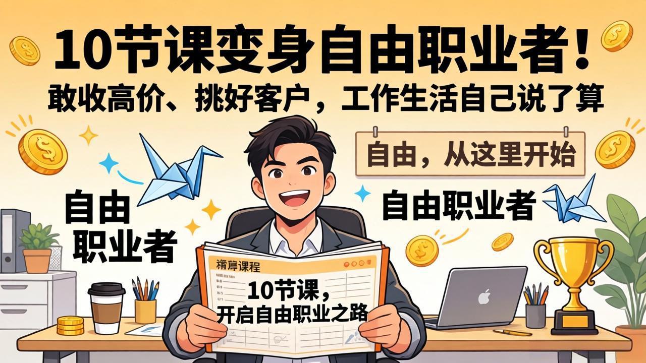 10 节课变身自由职业者！敢收高价、挑好客户，工作生活自己说了算-副业网资源站
