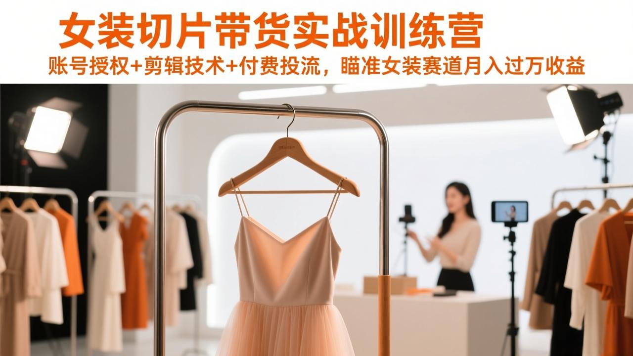 女装切片带货实战训练营，账号授权+剪辑技术+付费投流，瞄准女装赛道月入过万收益-副业网资源站