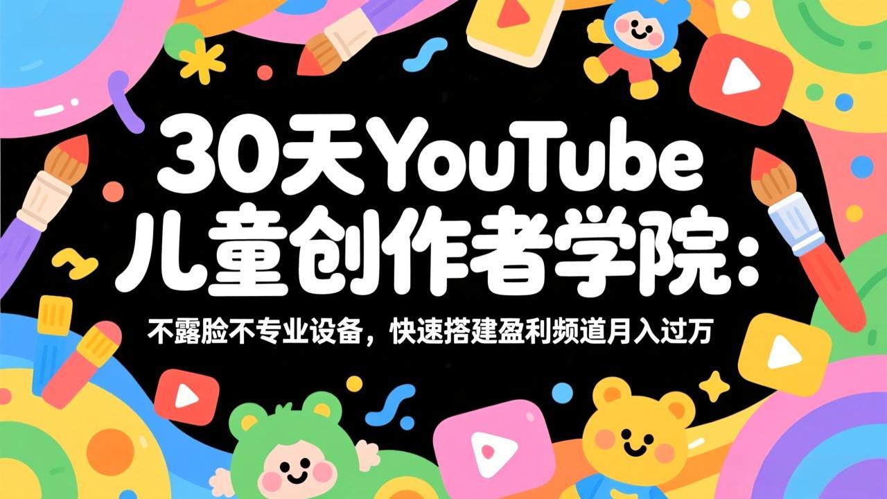 30天YouTube儿童创作者学院：不露脸不专业设备，快速搭建盈利频道月入过万-副业网资源站