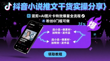 抖音小说推文干货实操分享，混剪+AI图片卡特效爆量全流程，0粉丝0门槛可做-副业网资源站