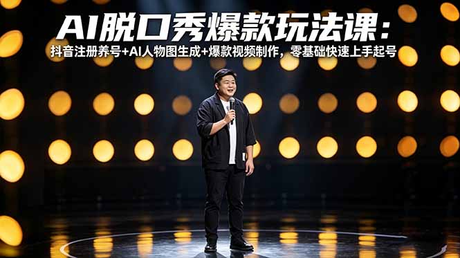 AI脱口秀爆款玩法课：抖音注册养号+AI人物图生成+爆款视频制作，零基础快速上手起号-副业网资源站