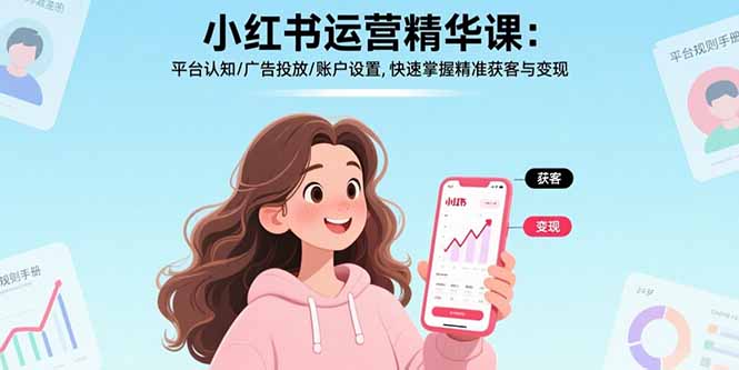 小红书运营精华课-更新：平台认知/广告投放/账户设置,快速掌握精准获客与变现-副业网资源站