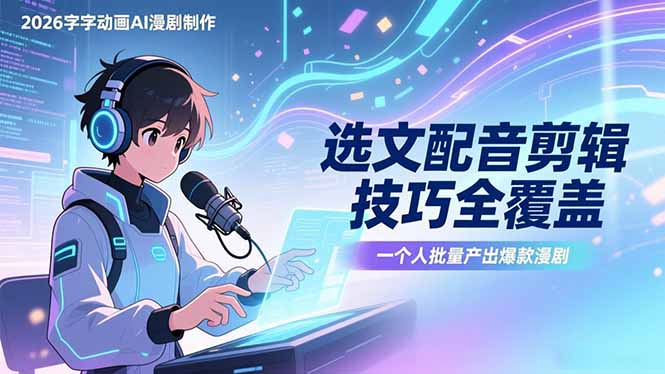 2026字字动画AI漫剧制作-1期，选文配音剪辑技巧全覆盖，一个人就能批量产出爆款漫剧-副业网资源站