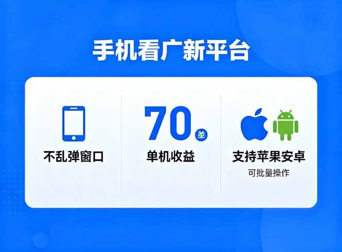 看广新平台，不乱弹窗口，单机做到了70加，支持苹果和安卓可批量，做到了日入1万+-副业网资源站