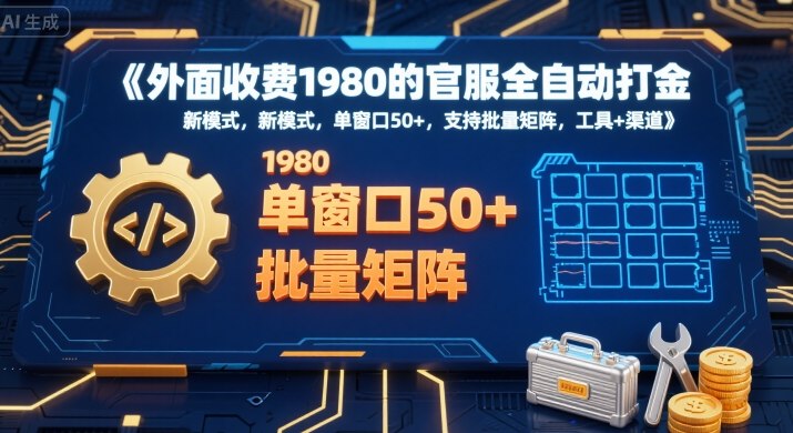 外面收费1980的官服全自动打金，新模式，单窗口50+，支持批量矩阵，工具+渠道【揭秘】-副业网资源站