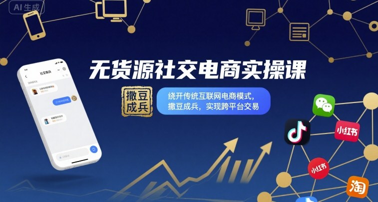 无货源社交电商实操课，绕开传统互联网电商模式，撒豆成兵，实现跨平台交易-副业网资源站