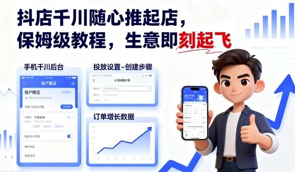 抖店千川随心推起店，保姆级教程，生意即刻起飞-副业网资源站