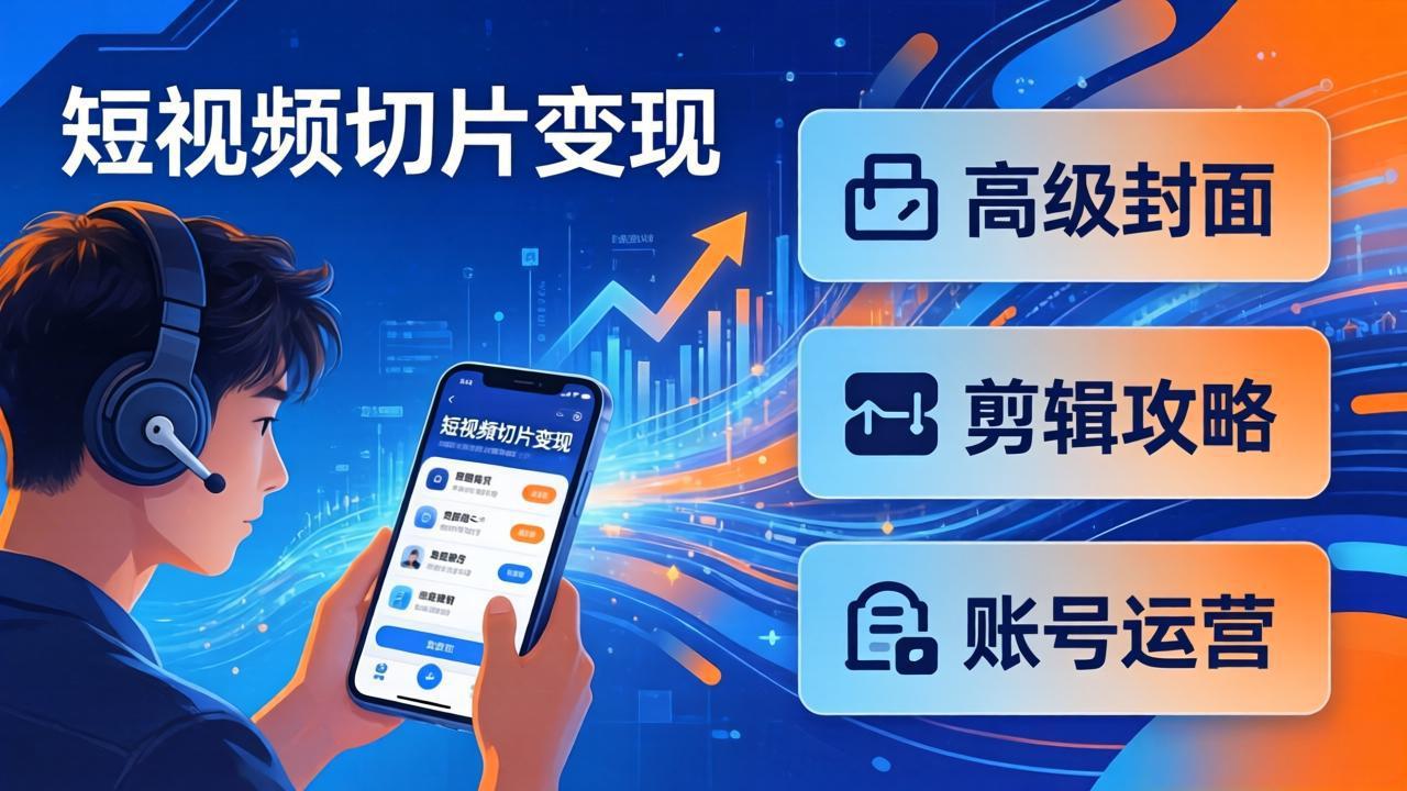短视频切片变现速成班2.0：高级封面+剪辑攻略+账号运营，0基础小白快速入局副业-副业网资源站