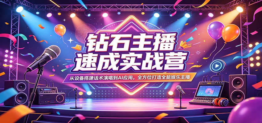 钻石主播速成实战营：从设备搭建话术演唱到AI应用，全方位打造全能娱乐主播-副业网资源站