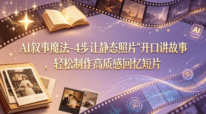 AI叙事魔法-4步让静态照片“开口讲故事”，轻松制作高质感回忆短片-副业网资源站