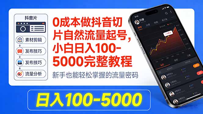 0成本做抖音切片自然流量起号，小白日入100-5000完整教程-副业网资源站