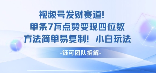 视频号发财赛道单条7W点赞变现四位数方法简单易复制小白玩法-副业网资源站