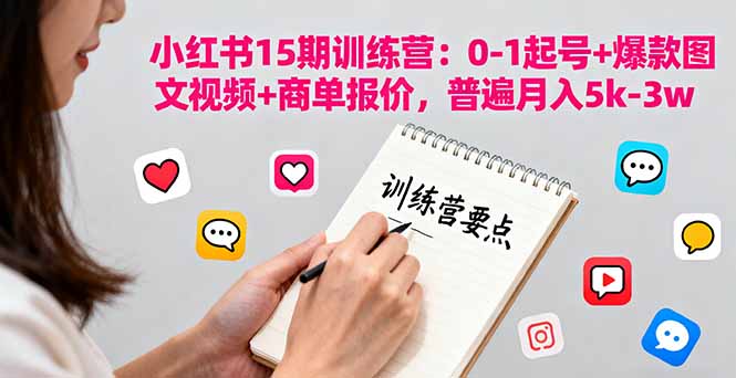 小红书15期训练营：0-1起号+爆款图文视频+商单报价，普遍月入5k-3w-副业网资源站