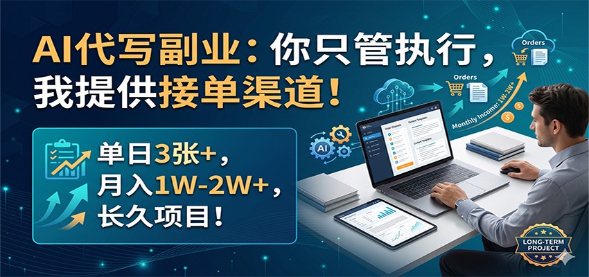 AI代写副业：你只管执行，我提供接单渠道！单日3张+，月入1W-2W+，长久项目-副业网资源站