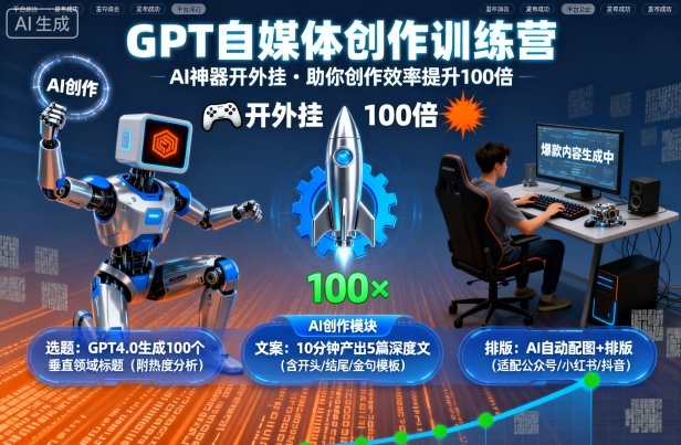 GPT自媒体创作训练营：AI神器开外挂，助你创作效率提升100倍-副业网资源站