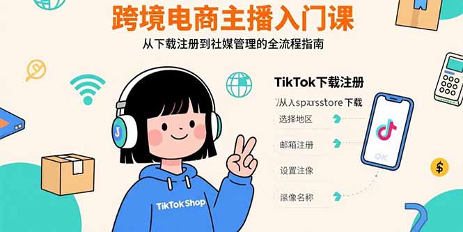 跨境电商主播入门课，TikTok下载注册，支付工具配置，社媒账号管理全流程-副业网资源站