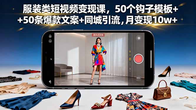 服装类短视频变现课，50个钩子模板+50条爆款文案+同城引流，月变现10w+-副业网资源站