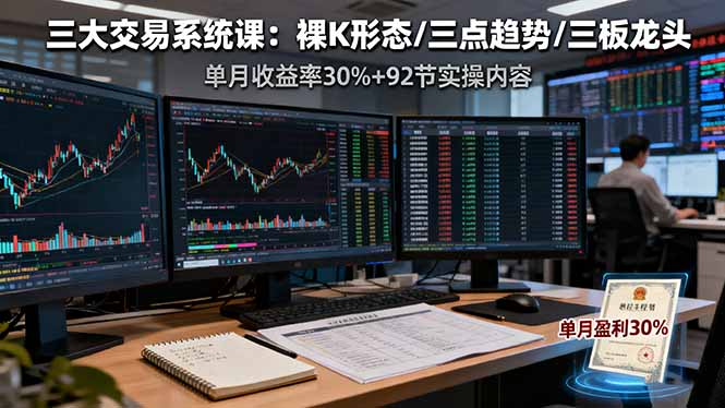 三大交易系统课：裸K形态/三点趋势/三板体系，单月收益率30%+92节实操内容-副业网资源站