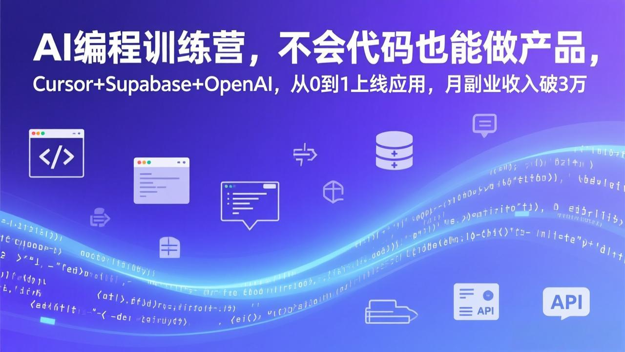 AI编程训练营，不会代码也能做产品，Cursor+Supabase+OpenAI，从0到1上线应用，月副业收入破3万-副业网资源站