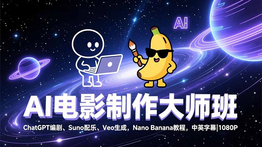 AI电影制作大师班：ChatGPT编剧、Suno配乐、Veo生成，Nano Banana教程，中英字幕|1080P-副业网资源站