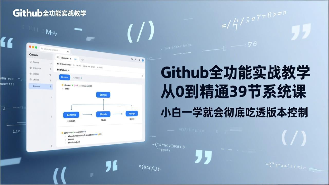 GitHub-全功能实战教学，从0到精通39节系统课，小白一学就会彻底吃透版本控制-副业网资源站