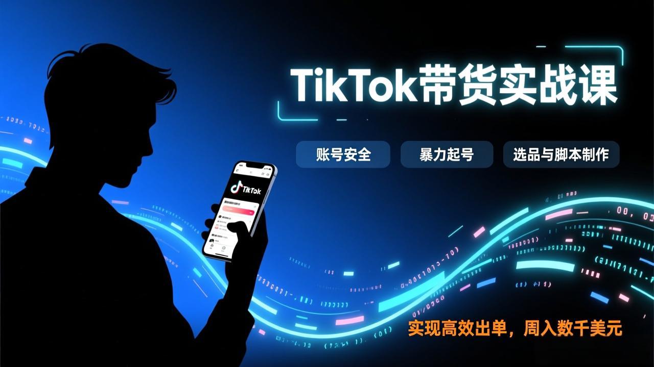 TikTok带货实战课，涵盖账号安全、暴力起号、选品与脚本制作，实现高效出单，周入数千美元-副业网资源站