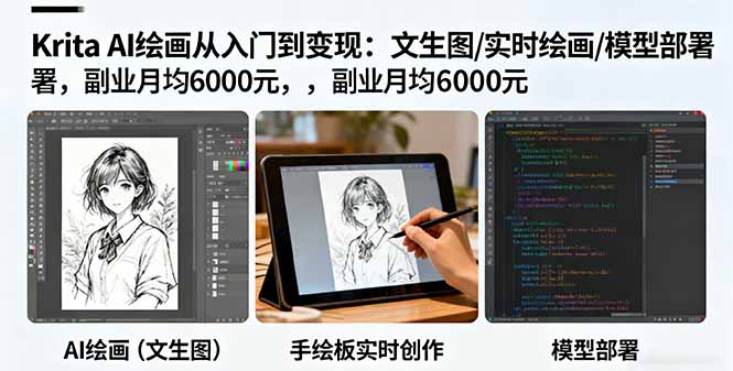 Krita AI绘画从入门到变现：文生图/实时绘画/模型部署，副业月均6000元-副业网资源站