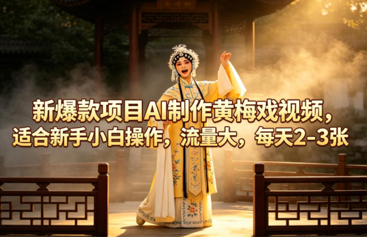 新爆款项目AI制作黄梅戏视频，适合新手小白操作，流量大，每天2-3张-副业网资源站