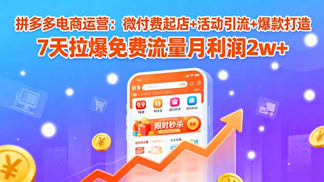 拼多多电商运营：微付费起店+活动引流+爆款打造 7天拉爆免费流量月利润2w+-副业网资源站