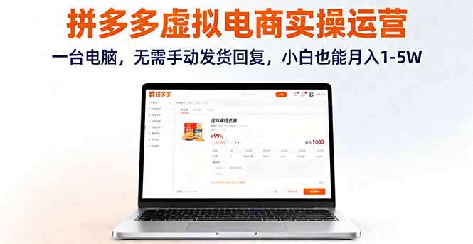 拼多多虚拟电商实操运营，一台电脑，无需手动发货回复，小白也能月入1-5W-副业网资源站