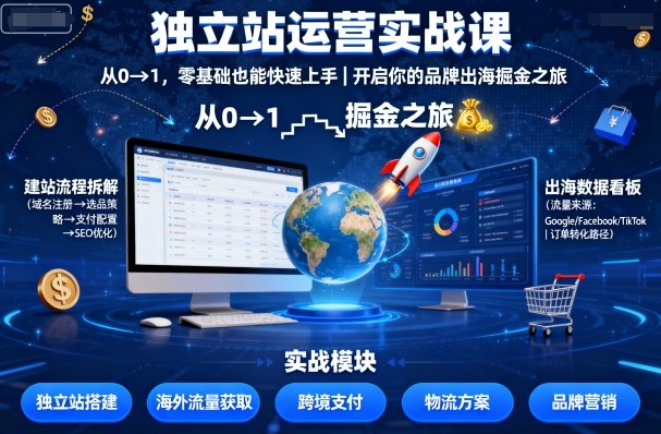 独立站运营实战课，从0到1，零基础也能快速上手，开启你的品牌出海掘金之旅-副业网资源站
