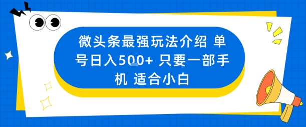 微头条最强玩法介绍一个号日入5张+只要一部手机适合小白-副业网资源站
