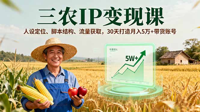 三农IP变现课，人设定位、脚本结构、流量获取，30天打造月入5万+带货账号-副业网资源站