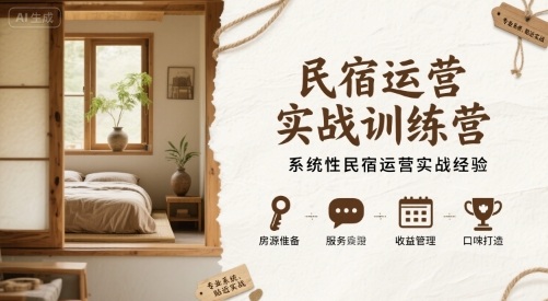 民宿运营实战训练营，系统性民宿运营实战经验-副业网资源站